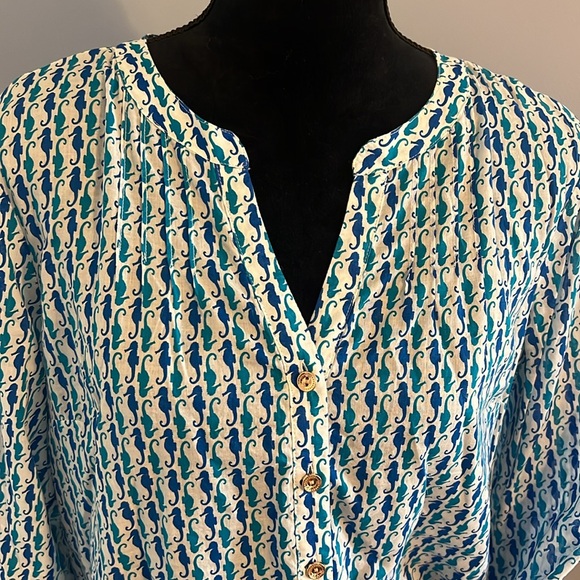 Talbots tonic 100% cotton seahorse print. Many details. Great fit - Picture 1 of 9